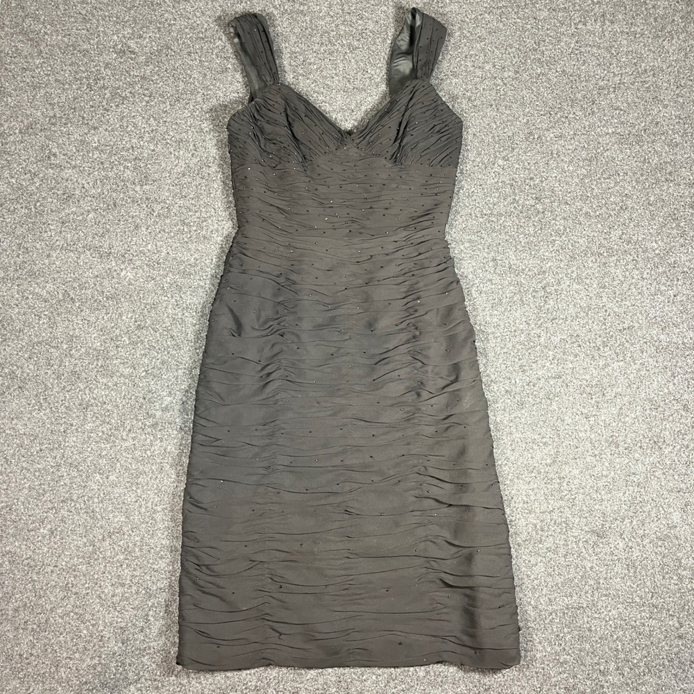 Papell Boutique Evening Black Silk Ruched Beaded Formal Cocktail Party Dress Sz6 - Picture 8 of 10